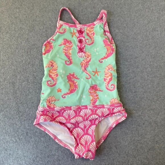 Hatley Swim One Piece Baby Girls 2T Months‎ Tank Swim Seahorse Pink Beach Ocean - Picture 1 of 9